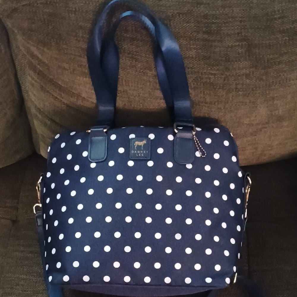 Dabney Lee Navy Lunch Tote with White Polka Dots